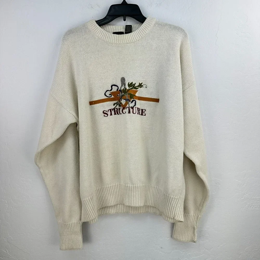 Vintage Structure Sweater Mens‎ Large Cream Dolman Sleeve Crew Neck Minimalist